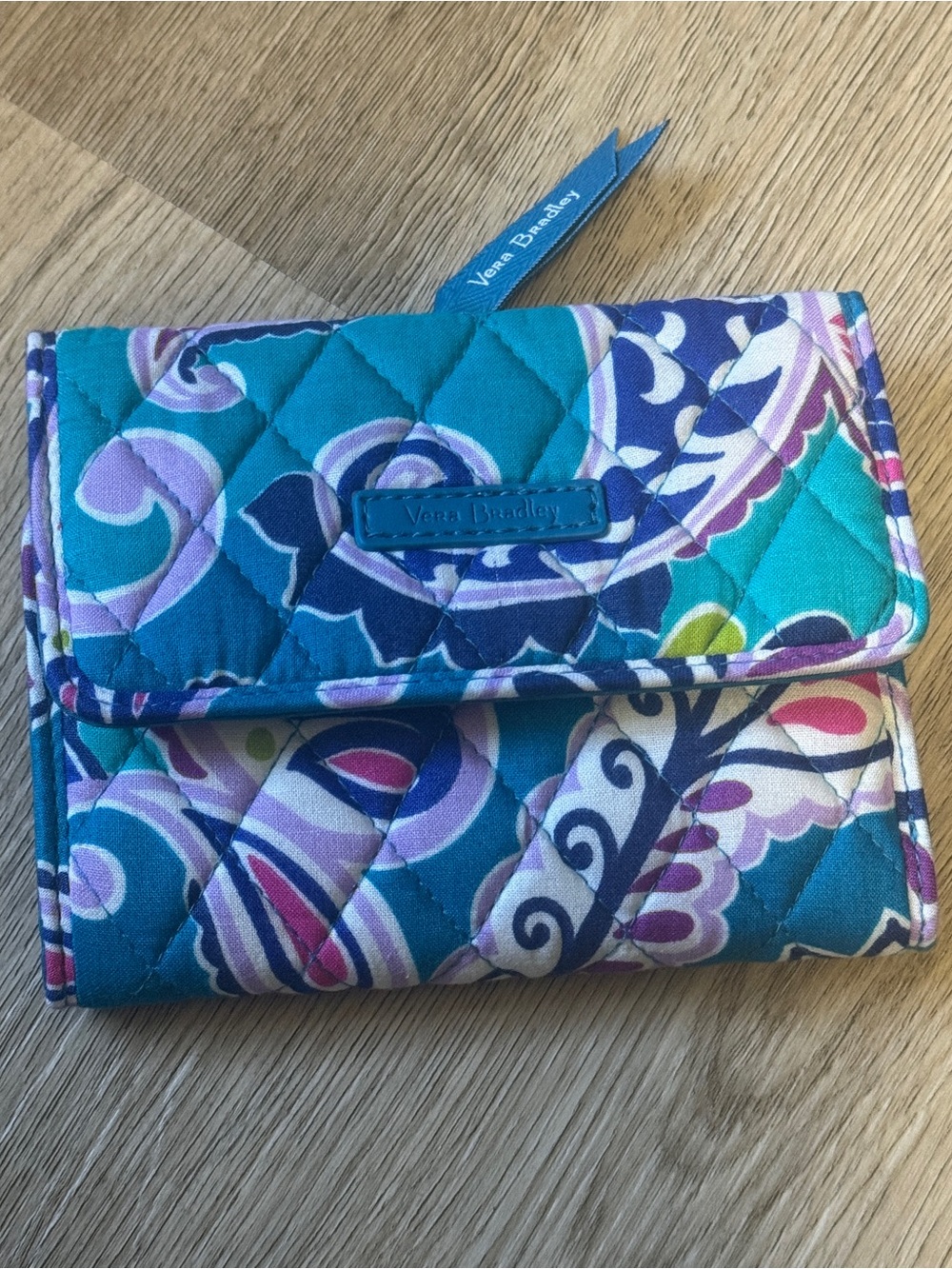 Vera Bradley Teal Quilted Paisley Fold Wallet